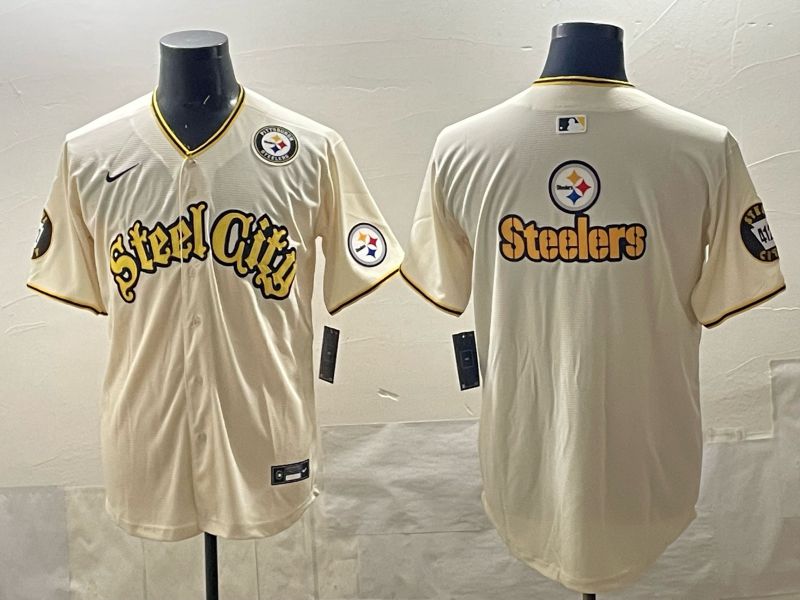 Men 2025 Nike Pittsburgh Steelers Blank Cream Limited NFL Jersey style 07